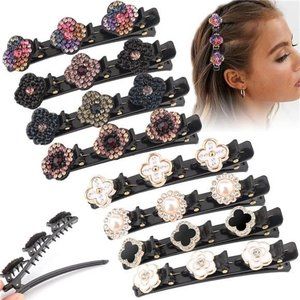 8PCS Braided Hair Clips Sparkling Crystal with Rhinestones for Women and Girls